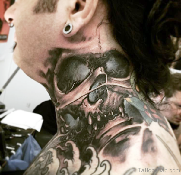 Black And Grey Neck Tattoo