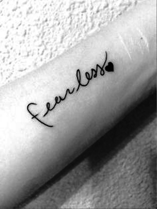 Black And White Fearless Wrist Tattoo