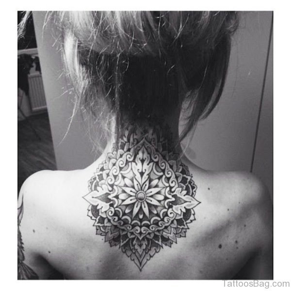 Black And White Lotus Neck Tattoo