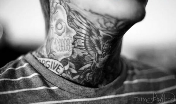 Black And White Neck Tattoo On Neck