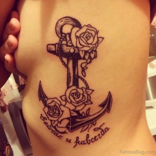 Black And White Rose And Anchor Tattoo