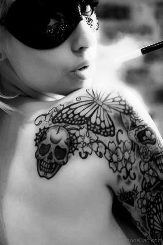 Black And White Skull Tattoo