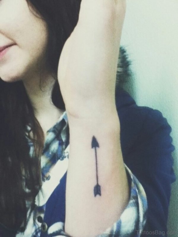Black Arrow Tattoo On Side Of Wrist