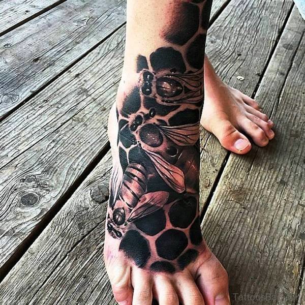 Black Bees Tattoo On Foot 