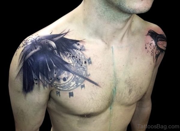 Black Bird Shoulder Tattoo