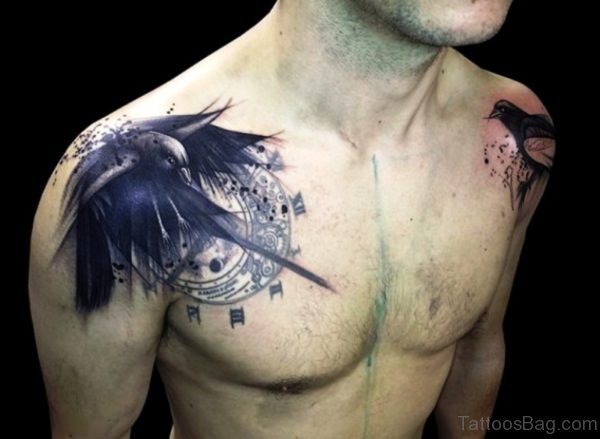 Black Bird Shoulder Tattoo