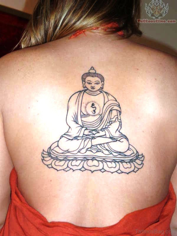 Black Buddha Outline Tattoo On Back