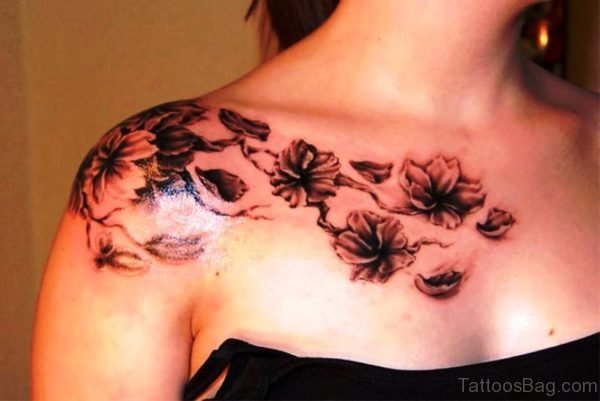 Black Cherry Blossom Shoulder Tattoo Design