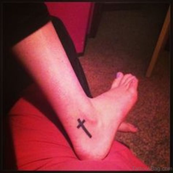 Black Cross Tattoo On Ankle
