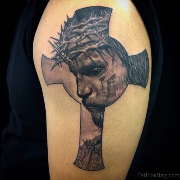 Black Cross jesus Tattoo