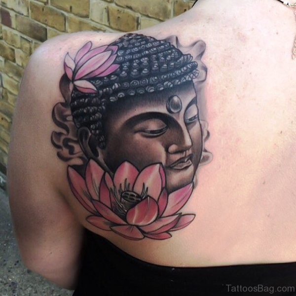 Black Face Buddha Tattoo With Lotus