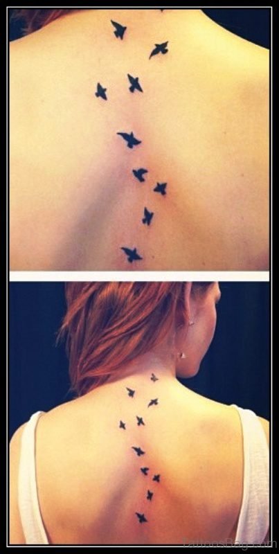 Black Flying Birds Tattoo On Neck