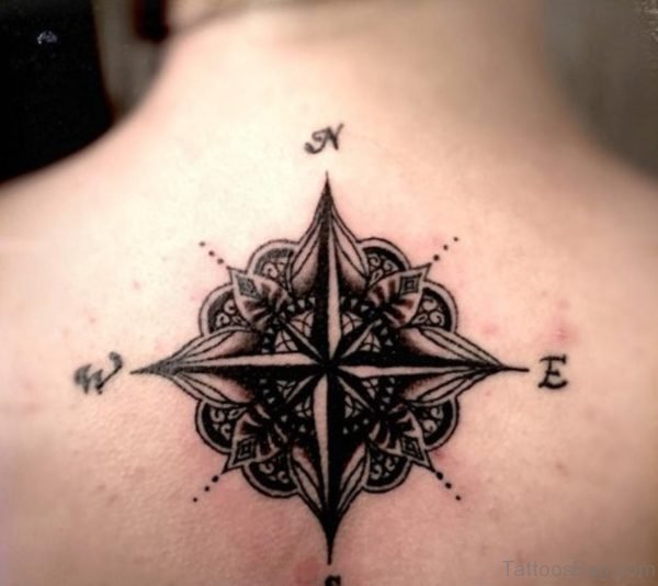 Black Ink Compass Tattoo