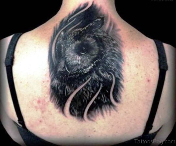 Black Owl Neck Tattoo