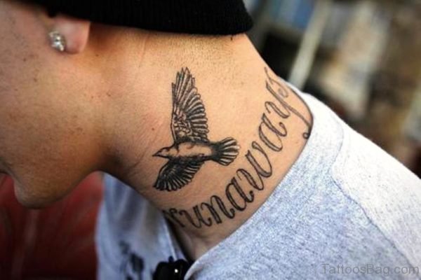 Black Pigeon Tattoo On Neck