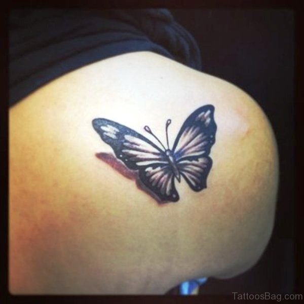 Black Realistic Butterfly Tattoo