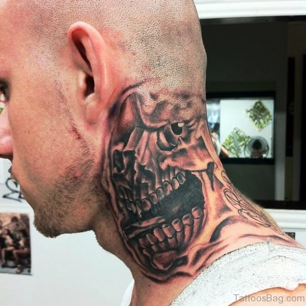 Black Skull Neck Tattoo