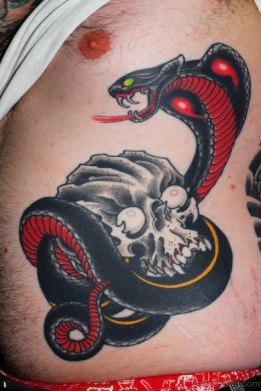 Black Snake And Skull Tattoo