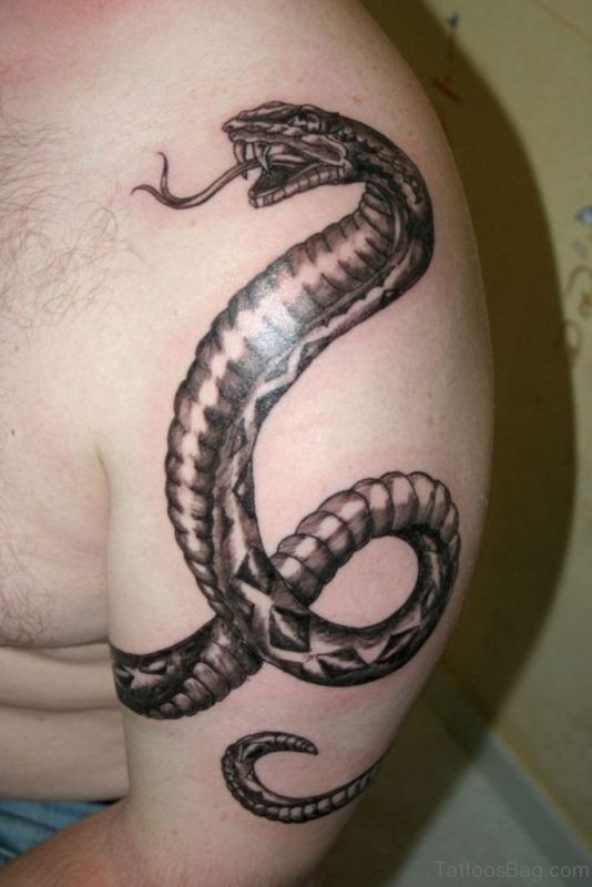 Black Snake Tattoo On Shoulder