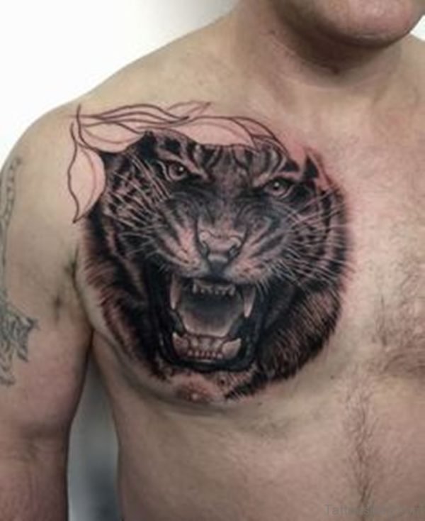 Black Tiger Tattoo  On Chest