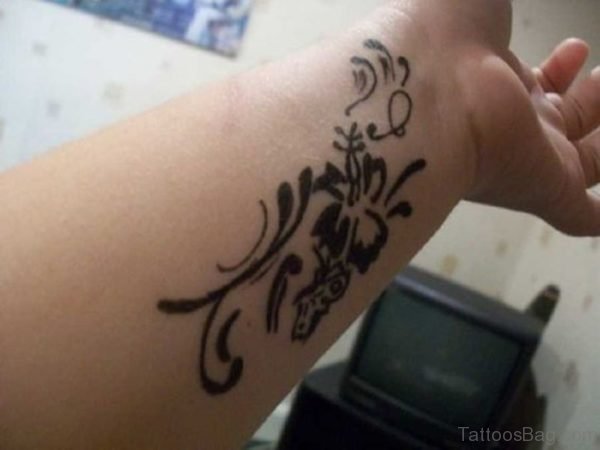 Black Tribal Hibiscus Wrist Tattoo