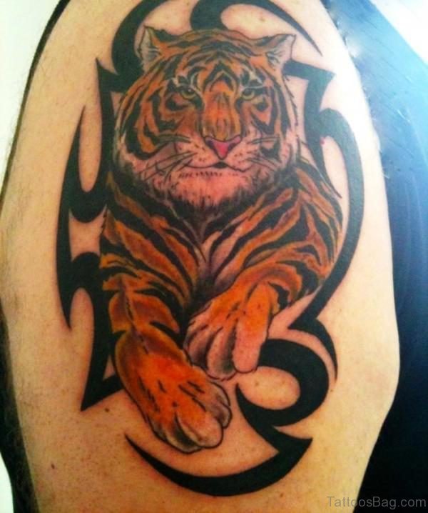 Black Tribal Tiger Tattoo Design 