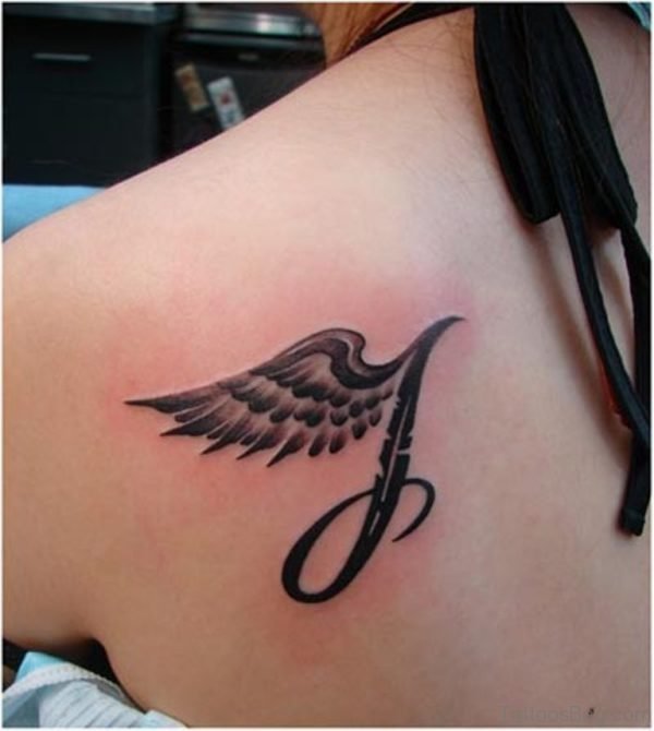 Black Wings Tattoo On Shoulder Back