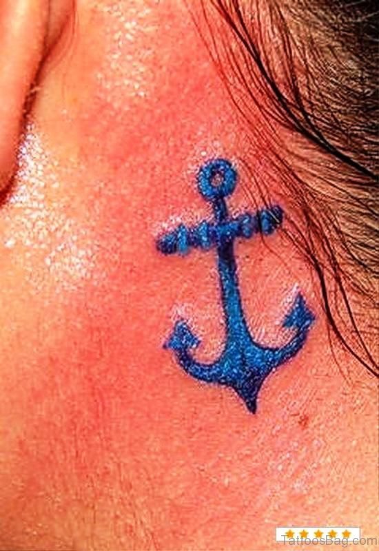 Blue Anchor Tattoo On Neck