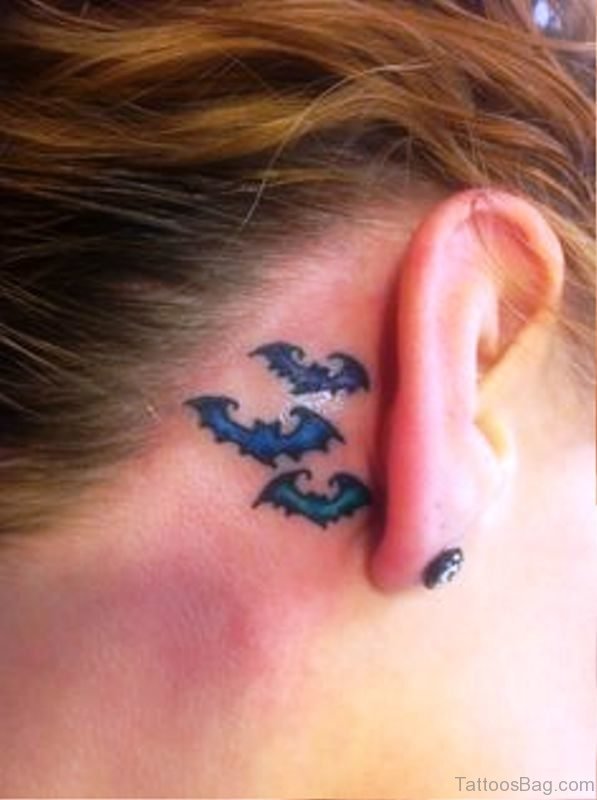 Blue Bats Tattoo Behind Ears
