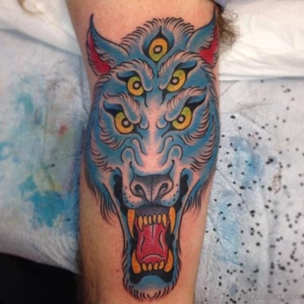 Blue Color Wolf Tattoo