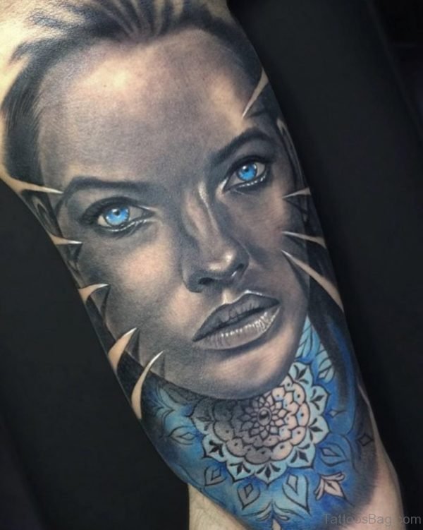 Blue Eyed Girl Face Tattoo