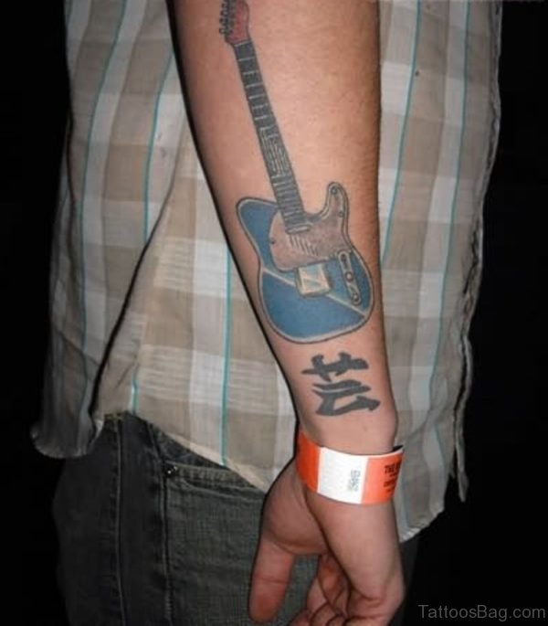 Blue Guitar Tattoo On Wrist