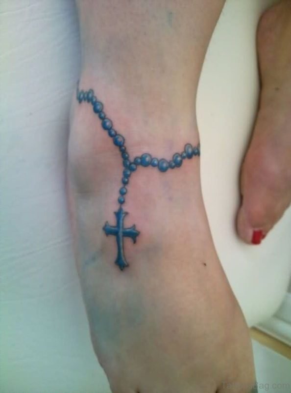 Blue Ink Brilliant Chain Cross Tattoo