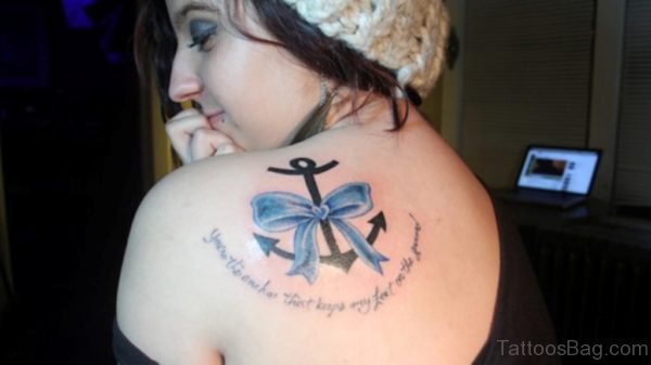 Blue Ribbon Bow And Anchor Tattoo