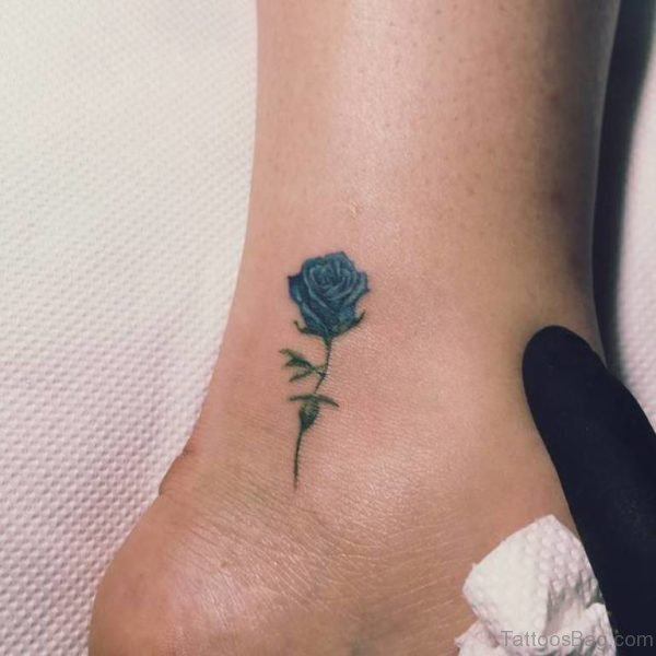 Blue Rose Tattoo On Ankle