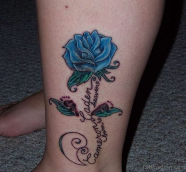 Blue Rose Tattoo On Leg