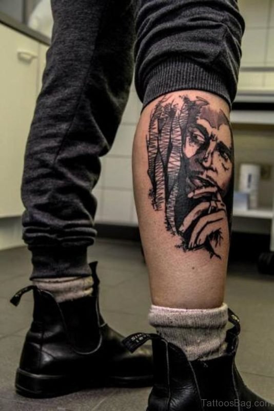 Bob Marley Portrait Tattoo On Leg