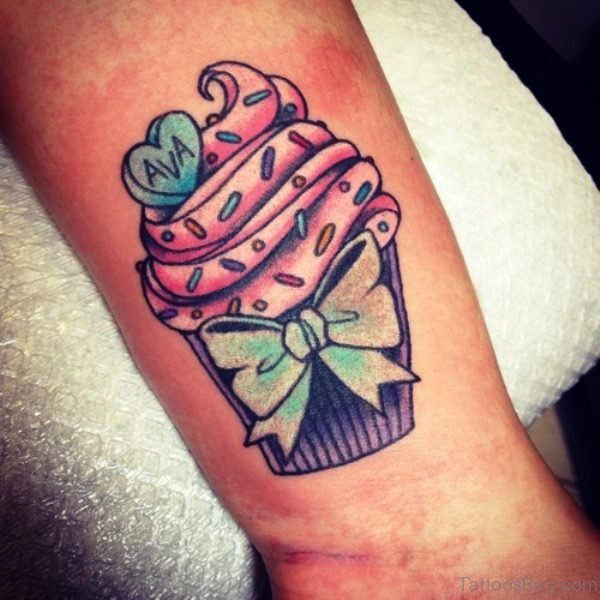 Bow With Cup Cake Design Tattoo