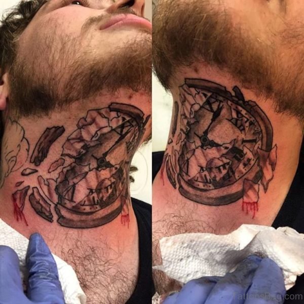 Broken Clock Tattoo On Neck