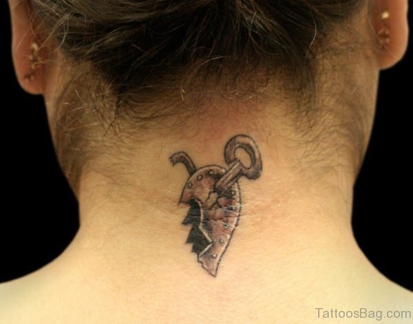 Broken Heart Key Neck Tattoo