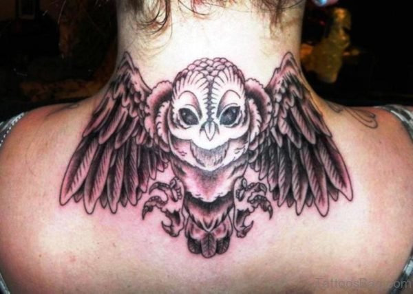 Brown Owl Tattoo On Neck