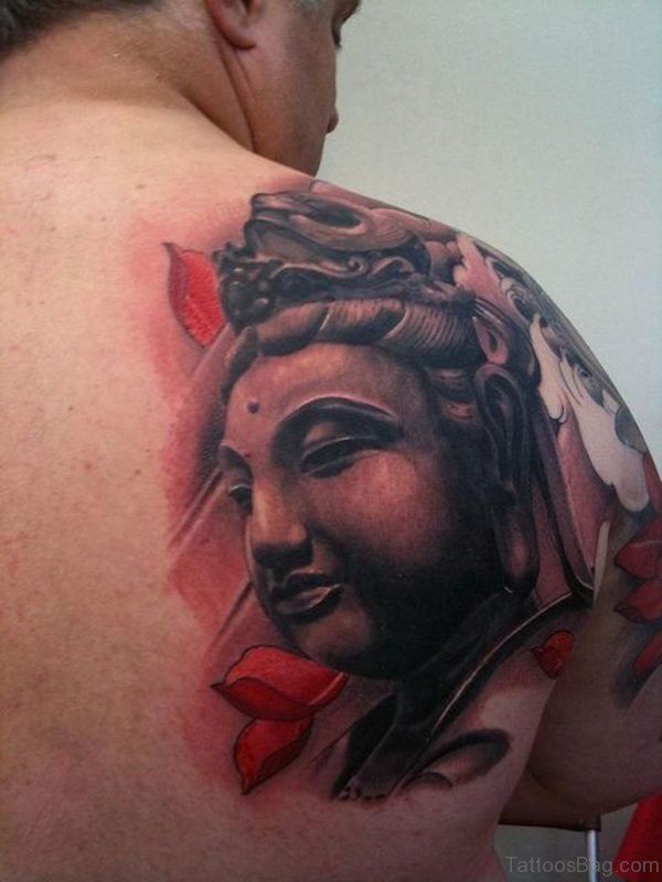 Buddha Tattoo On Back Shoulder