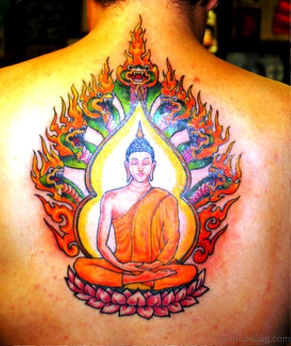 Buddha With Snakes Flames Design