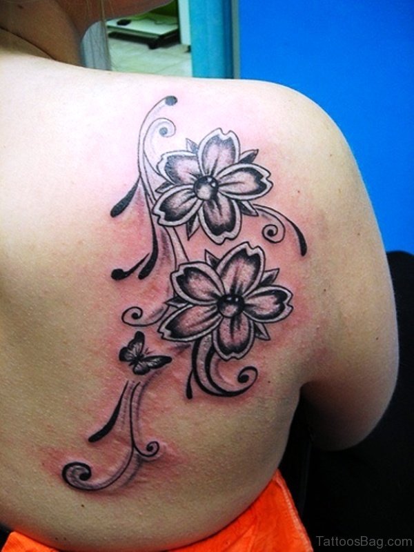 Butterfly And Flower Tattoo Design
