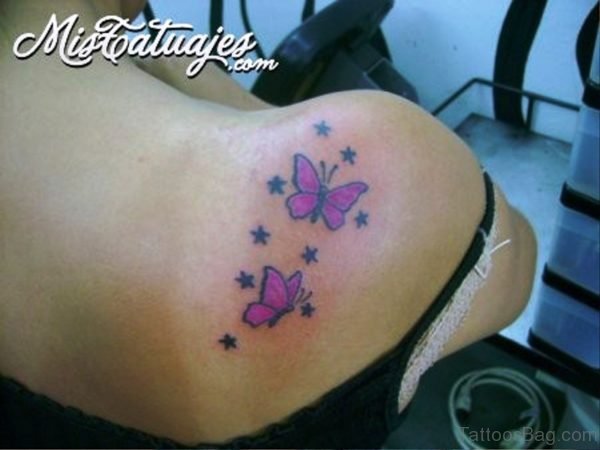 Butterfly And Star Tattoo On Shoulder