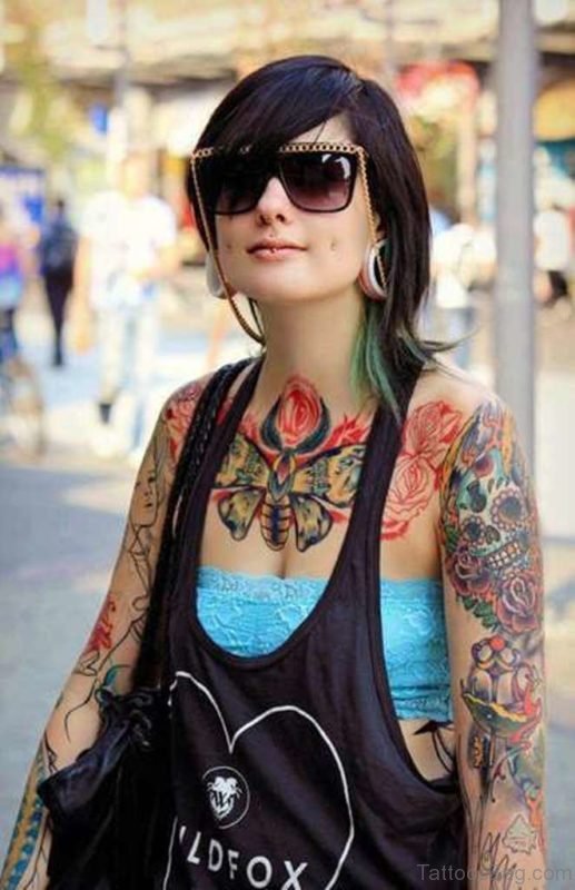 Butterfly Chest Tattoo For Girls