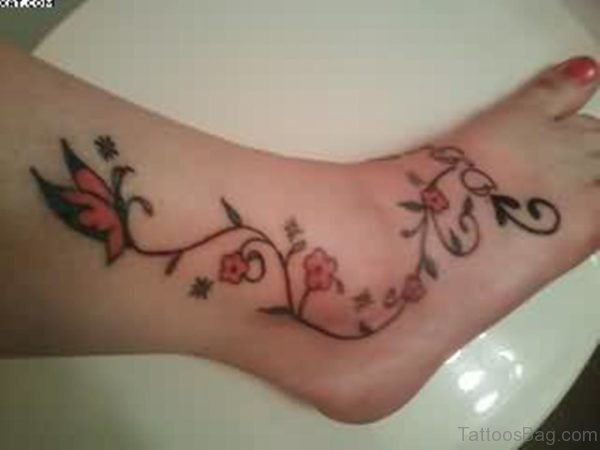 Butterfly On Vine Tattoo For Your Ankle