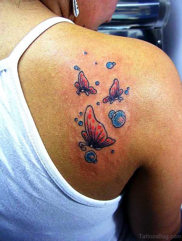 Butterfly Tattoo On Right Back Shouler