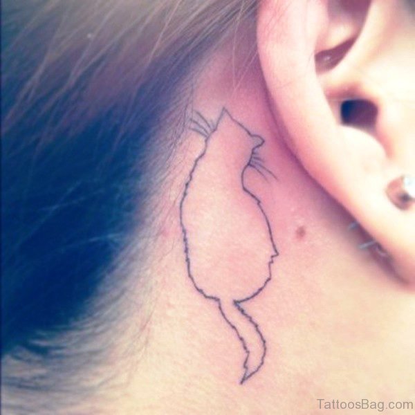Cat Tattoo On Neck Behind Ear