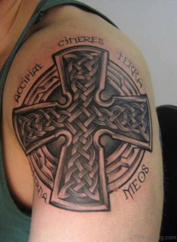 Celtic Cross Tattoo Design On Shoulder